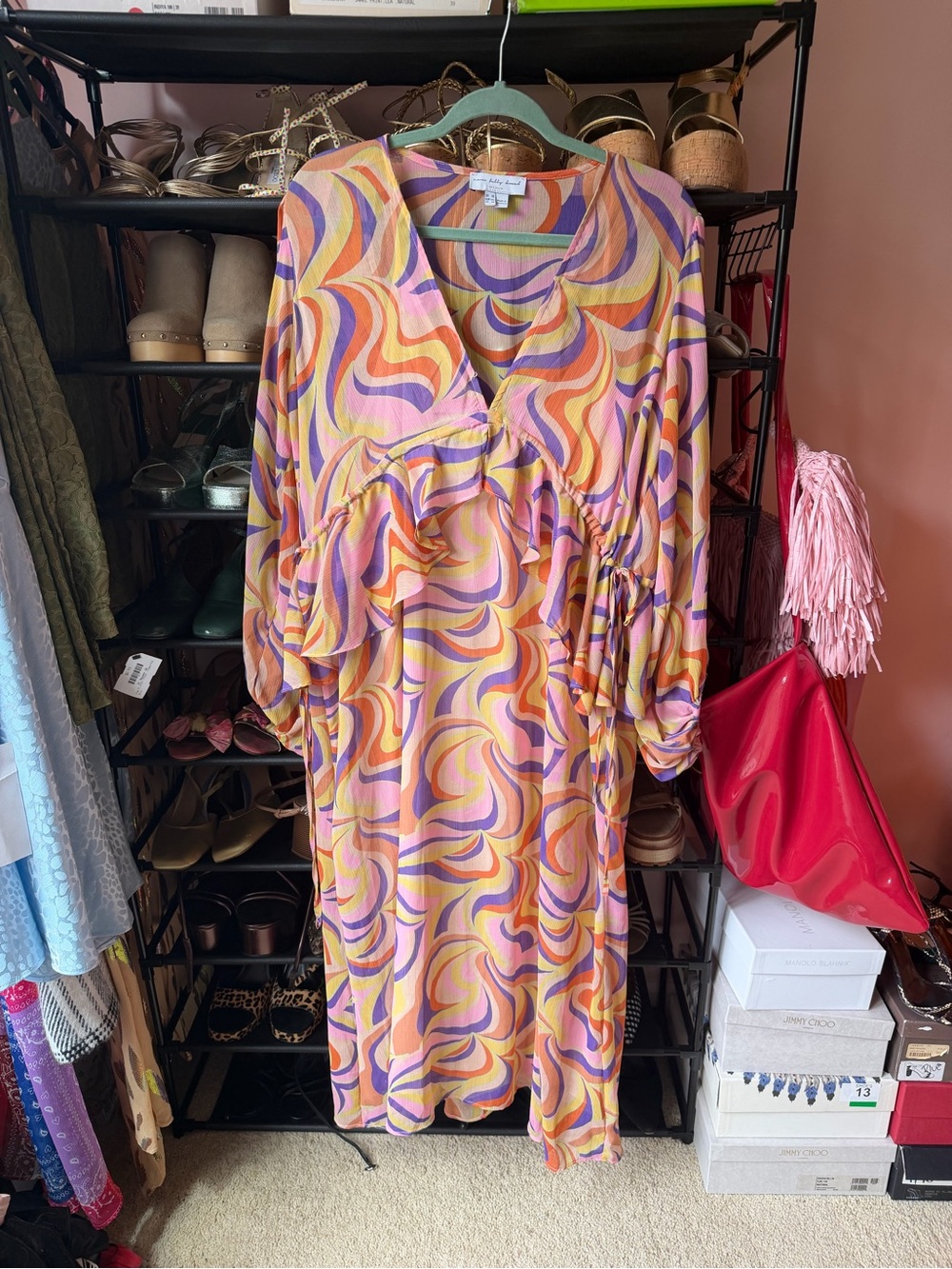 Never Fully Dressed Pink, Orange & Purple Swirl Midi Dress